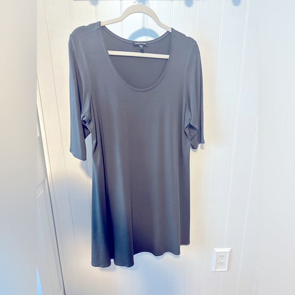 Eileen Fisher Taupe scoop neck A-Line stretchy dress